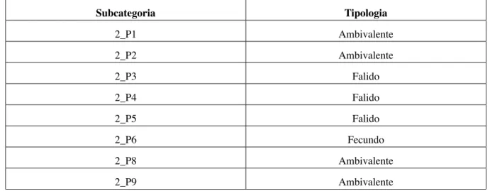Tabela 6: Classificação Tipológica de cada Subcategoria do Eixo 2.