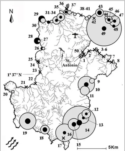 Fig. 2.  The island of Príncipe with estimated clutch abundance proportions for the beaches in the 2009/2010 nesting  season