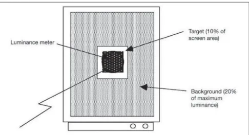 Figure 2. Luminance measurement scheme with the TG18-LN test pattern. Source: American Associa- Associa-tion of Physicists in Medicine (7) .