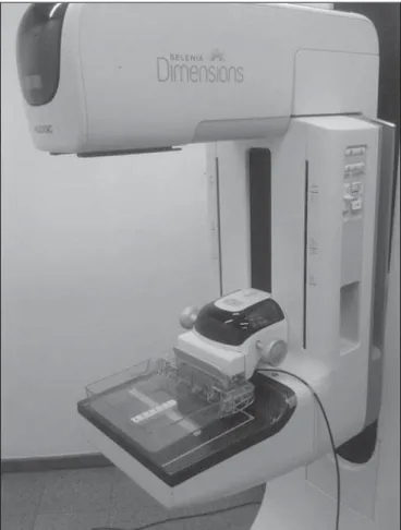 Figure 3. Experimental setup showing the compression plate in contact with detector.