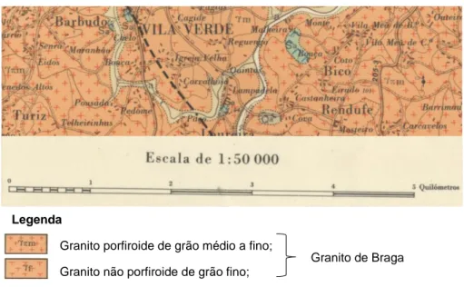 Figura 4 – Excerto da Carta Geológica 5-D, com escala original de 1:50 000 (adaptado de Ferreira et al., 2000)