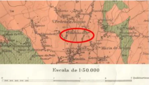 Figura 6 - Excerto da Carta Geológica 9-C com a localização da Maia, na escala original 1:50000 (adaptado de  Carrington da Costa e Teixeira, 1957)