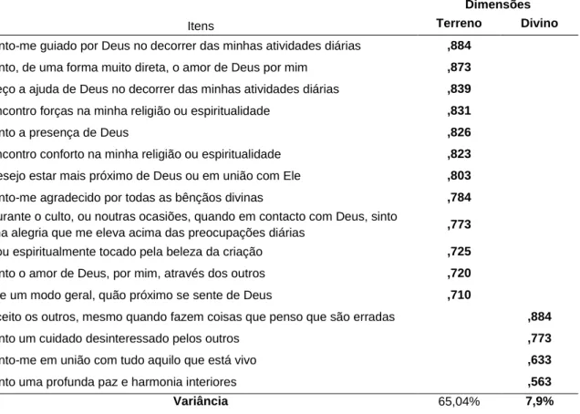 Tabela 2 – Constituição das dimensões 