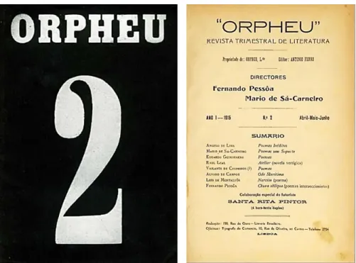 Figura 15 - Da esquerda para a direita: “Orpheu, fascículo n.º 2, Abril–Maio–Junho de 1915”
