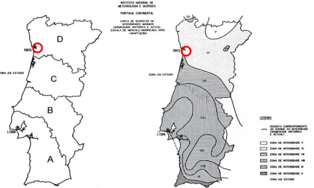 Figura 8. Zonamento sísmico de Portugal Continental e carta de isossistas de intensidades máximas
