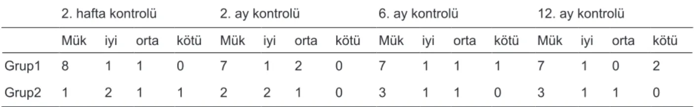 Tablo 2.  Verhaar ve ark.’larının12 skorlama sistemi kullanılarak elde edilen sonuçlar