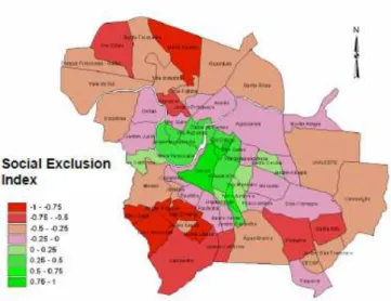 Figure 1. Selection of census tracts with the presence of public dental services in a radius of 500 m (A) and 1000 m (B)