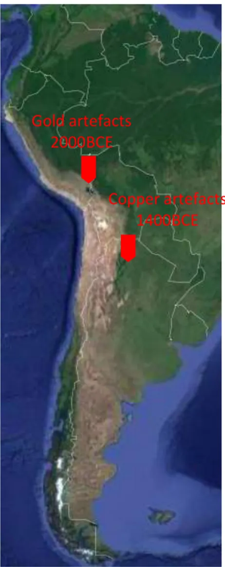 Figure 2: Location of first metallurgical evidence in the Andes. 