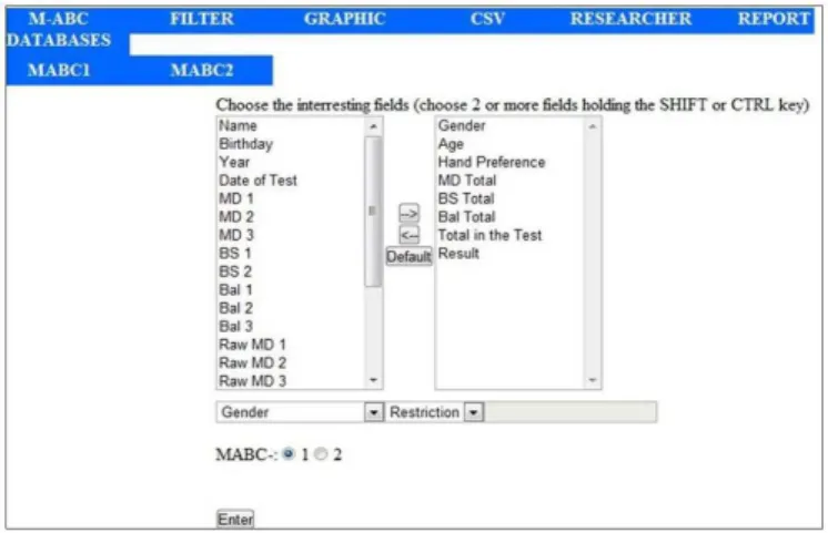 Figure 1. Interface for filtering data of interest.