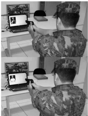 Figure 2. Positioning for the test realization and representation of im- im-ages used as stimuli in the tasks of SRT and CRT.
