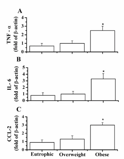 Figure 3. Genic expression of inlammatory biomarkers. (A) Tumor necrosis factor alpha (TNF-α)