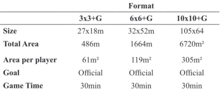 Table 2. Format of the ields where the games took place.