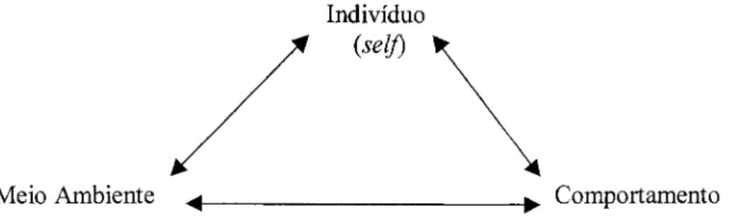 Figura 1. Modelo das relações entre as três classes de determinantes na concepção  da reciprocidade triádica de Bandura (adaptado de Pajares, op