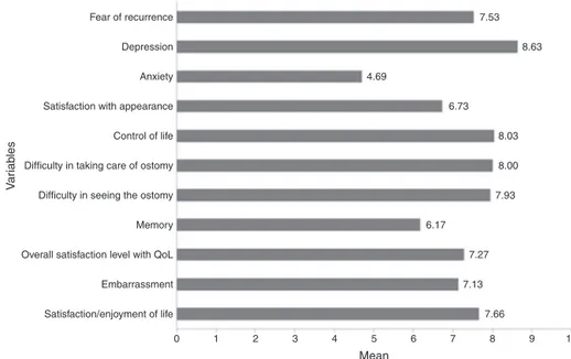 Fig. 3 – Mean scores of the variables that make up the psychological well-being domain of the City of Hope questionnaire.