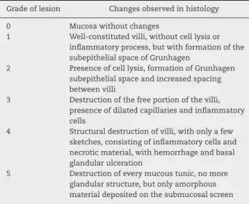 Table 1 – Classification of intestinal lesion degrees according to Chiu et al. 9