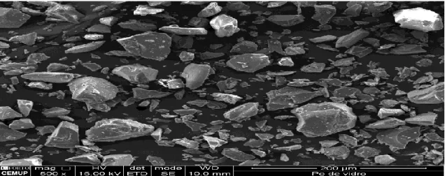 Figura 3.12 Imagem do pó de vidro utilizado neste estudo através do microscópio eletrónico 