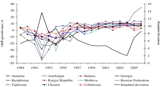 Figure 2. Annual GDP growth rates between 1989 and 2006  