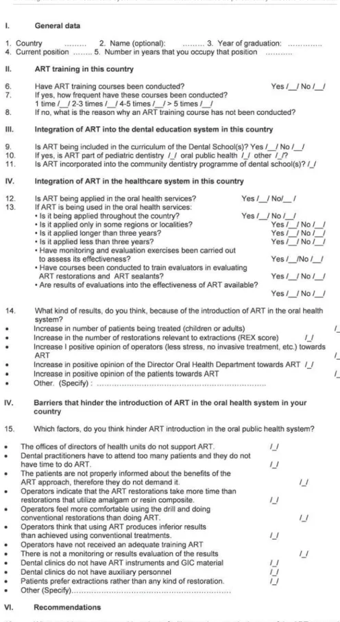 Figure 1- Questionnaire assessing ART integration into oral health care systems in Latin American countries