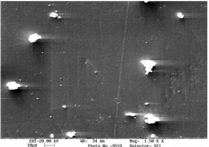 FIGURE 5- SEM micrograph of enamel subjected to bleaching agent containing 10% carbamide peroxide (Platinum), presenting erosions (×1,500)