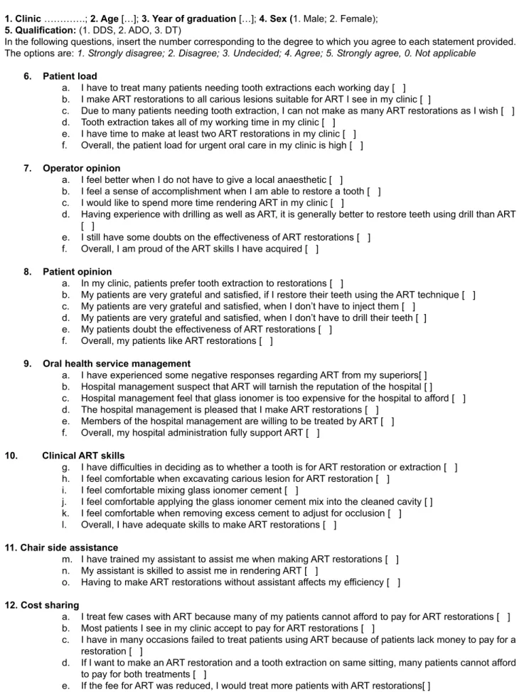 FIGURE 1- Questionnaire used in the present study