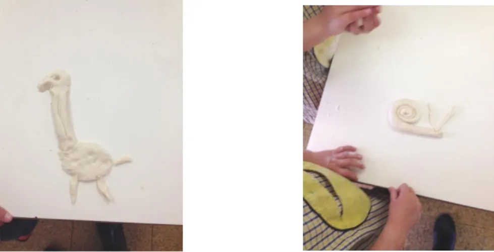 Figura 3 e 4: Modelagem em Pasta de Farinha - 1º contacto 