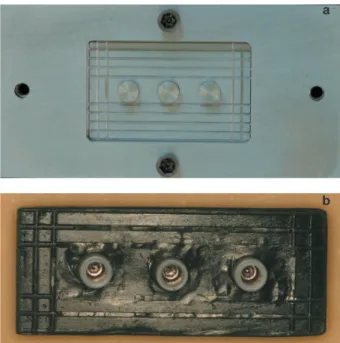 Figure 3a and 3b- Component 1 and component 2 used  for  reproduction  of  the  wax-up  and  wax  patterns  under  polyurethane block