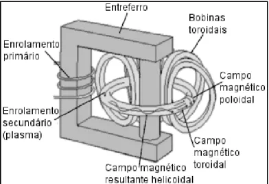 Figura 1.2 - Visão esquemática do confinamento magnético de um tokamak.  A  forma toroidal é particularmente  funcional para o confinamento magnético por não  possuir  extremidades