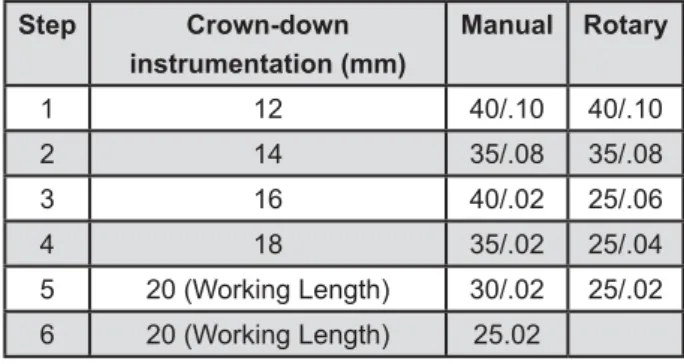 Figure 1- Instrumentation steps for manual and rotary  methods