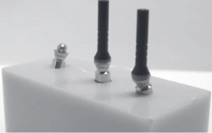 Figure 3- Special components of the I-Bridge ® 2 system,  called the I-Flex™, placed on the implants prior to master  framework modelling