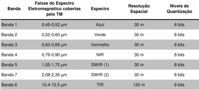 Tabela 4 - Características referentes à resolução espacial e espectral do sensor Thematic Mapper