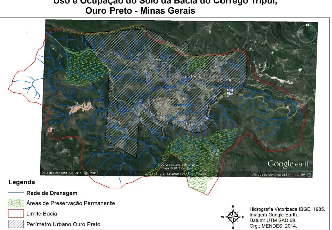 FIGURA 4 – Uso e Ocupação do Solo da Bacia do Córrego Tripuí, Ouro Preto – Minas Gerais
