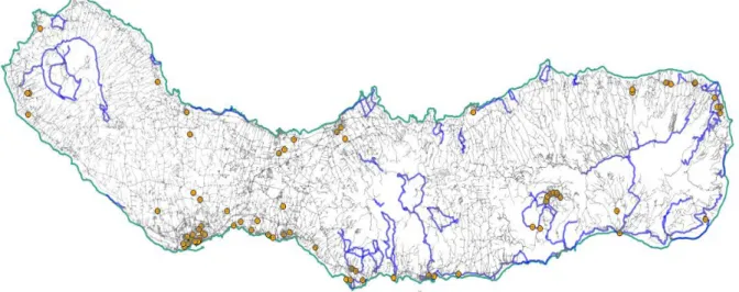 Figure 4: Footpaths and accommodation sites on São Miguel Island 
