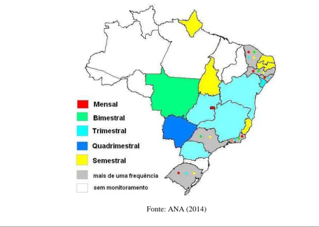 Figura 3.1. Frequências de monitoramento das águas superficiais nos estados brasileiros 
