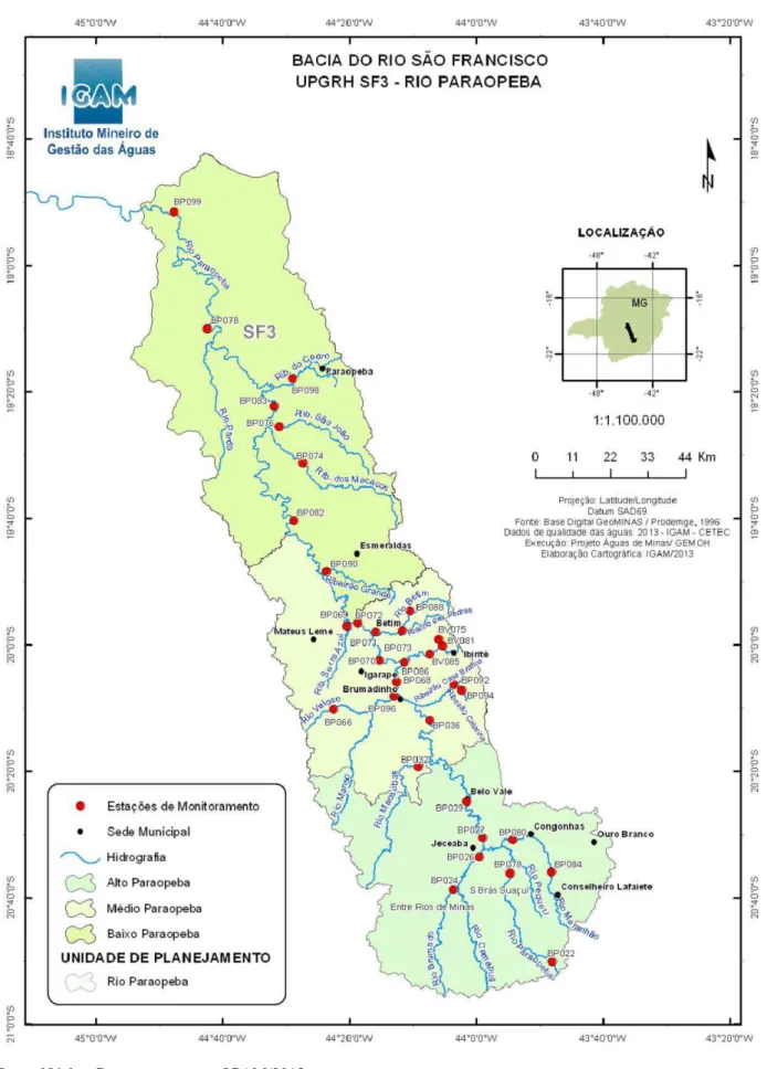 Figura 4.5. Rede de monitoramento das águas superficiais da bacia do rio Paraopeba, coordenado  pelo IGAM