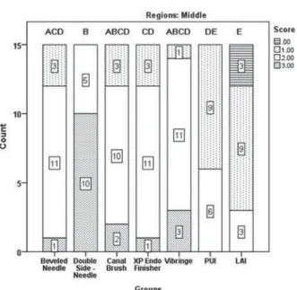Figure 6- The distribution of scores for double antibiotic  paste removal in the apical third