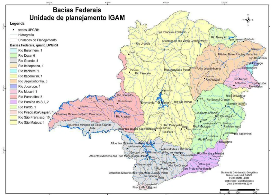 Figura 3: Bacias hidrográficas Federais e suas Unidades de Planejamento de Recursos Hídricos do Estado de Minas Gerais