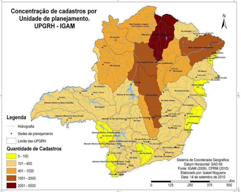 Figura 6: Concentração de cadastros por Unidade de Planejamento de Recursos Hídricos de Minas Geras