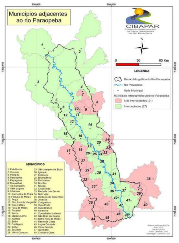 Figura 1 - Mapa da Bacia Hidrográfica do Rio Paraopeba – UPGRH SF3  Fonte: CIBAPAR, 2010