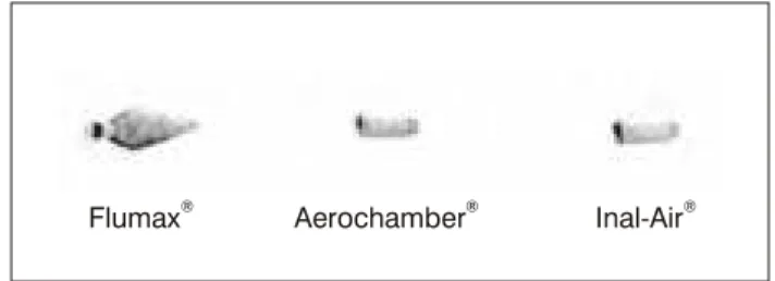 Figure 1 - Retention of aerosol particles containing  99m techne- techne-tium-phytate into the spacing devices for 30 seconds after they were filled