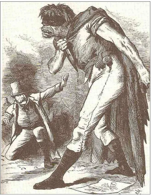 Fig. 1. Illustration from Punch, May 1882;  rpt. in Carmel McCaffrey, In Search of Ireland’s Heroes  (Chicago: Ivan R Dee, 2006) 174