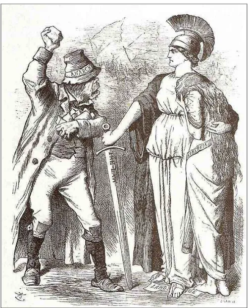 Fig. 2. Two Forces, illustration by John Tenniel, from Punch, 29 October 1881; rpt. in Richard Dyer,  White (London and New York: Routledge, 1997) 54