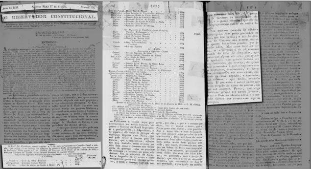 Figure 7 – The highlight shows a data journalism piece published on pages 1 to 3 of O Observador  Constitucional on January 17, 1831.