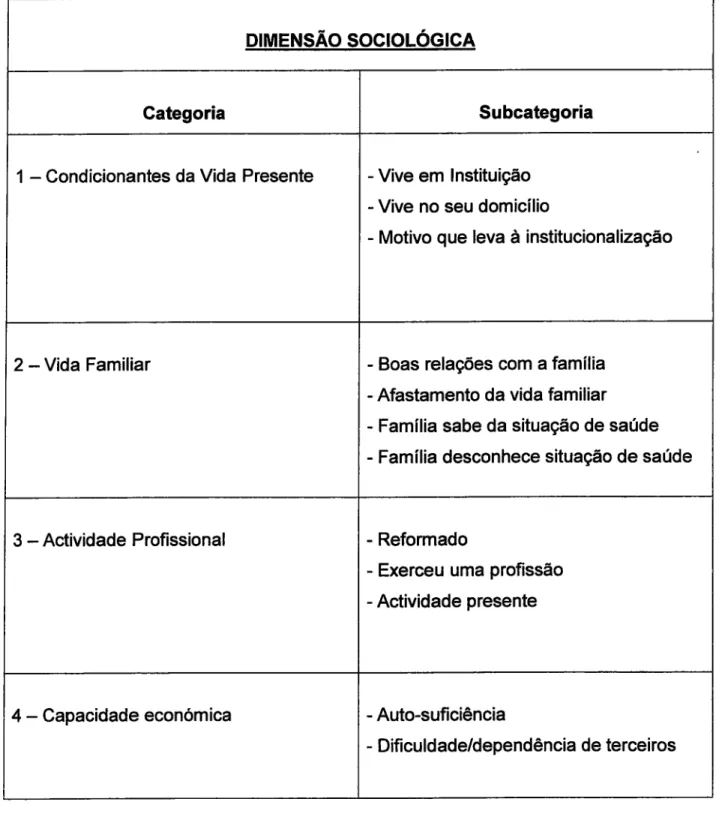 Tabela  1  -  Matriz  de  codificaçáo  global  da dimensão sociológica  1