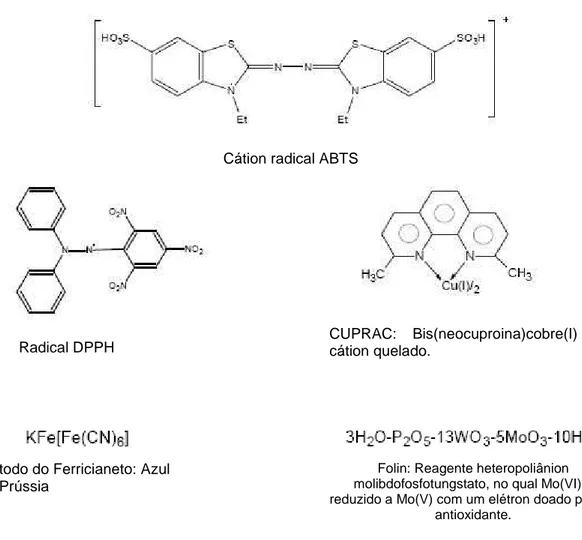 Figura 7: Alguns dos cromóforos usados nos testes de capacidade antioxidante baseados no  modelo ET (APAK et al., 2007)