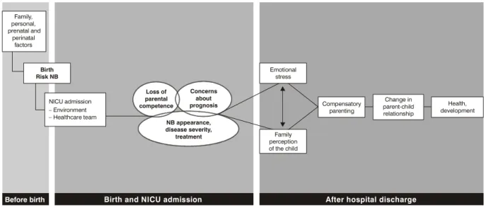 Figure 1 - Influence of birth and NICU admission of newborns on parents and family members (adapted from Miles &amp; Holditch- Holditch-Davis 2 )