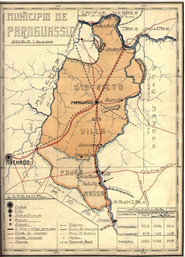 Figura 7 - Mapa do Município de Paraguassu. Album Chorographico Municipal.  Secretaria de Estado da Agricultura de Minas Gerais