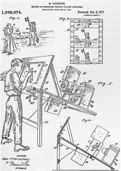 Figura 11: desenho do processo de rotoscopia como patenteado por  Max Fleischer 26