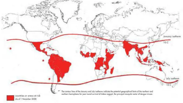 Figura 1- Países/áreas de risco para transmissão do dengue, 2009 