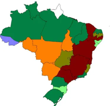 Figura 3  – Sorotipos de dengue isolados no Brasil por UF, janeiro-agosto 2011  Fonte: BRASIL, 2011a 