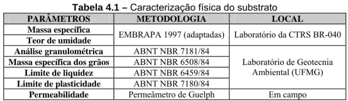 Tabela 4.1 –  Caracterização física do substrato